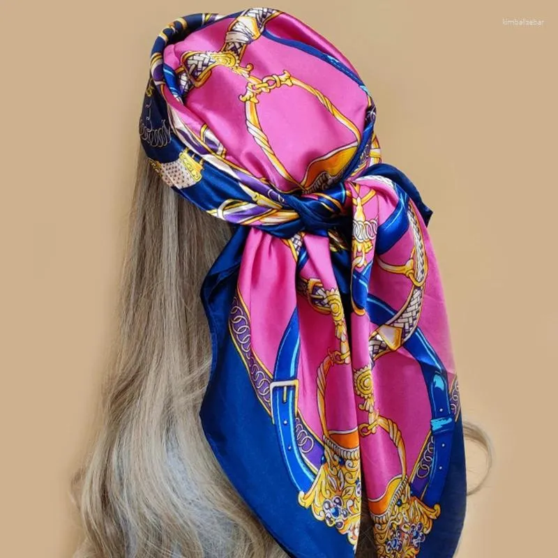 Scarves 2024 90X90CM Square Summer Silk Scarf Fashion Foulard Satin Shawl Hair Head Women Bandanna Pareo Muffler