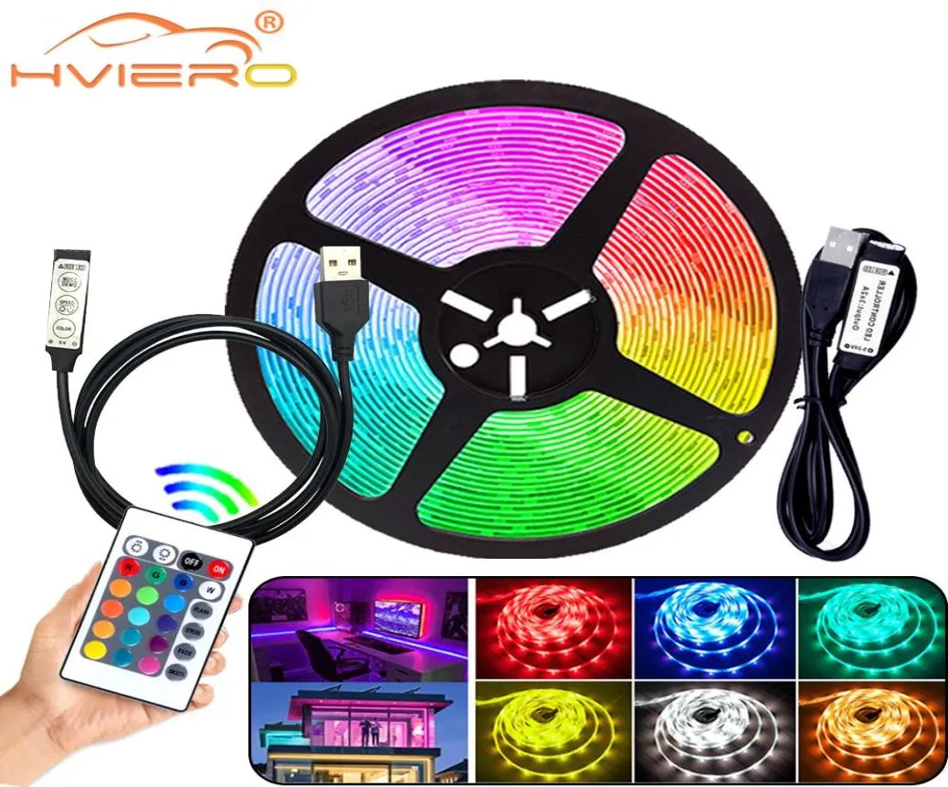 Tiras de luces LED USB Control infrarrojo 3key 24key RGB SMD2835 DC5V 1M 2M 3M 4M 5M Lámpara flexible Cinta Diodo TV Iluminación de fondo 8754733