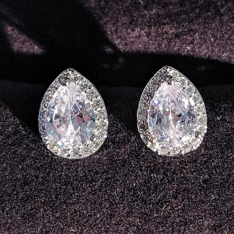 925 Sterling Silver Inlaid AAA Zircon Women Creative Fashion Pear-shaped Teardrop Diamond Earrings Platinum Crystal Stud_voghion.com