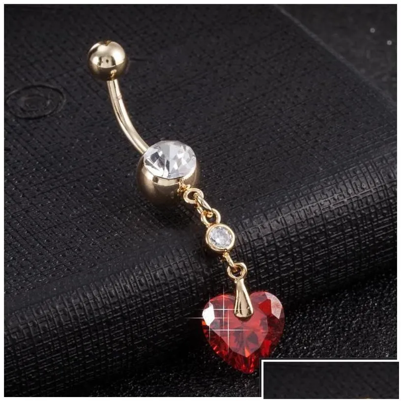 Nabel Bell Button Ringe Valentinstag Geschenk 18 Karat Gelbgold vergoldet CZ Ring Bauch Körperschmuck Nickel Piercing Zubehör Drop Deli De Dhzkg