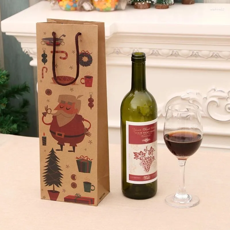 Presentförpackning 500 st/mycket anpassad papperspåse jul Kraft röda vinflaska hushållsartiklar