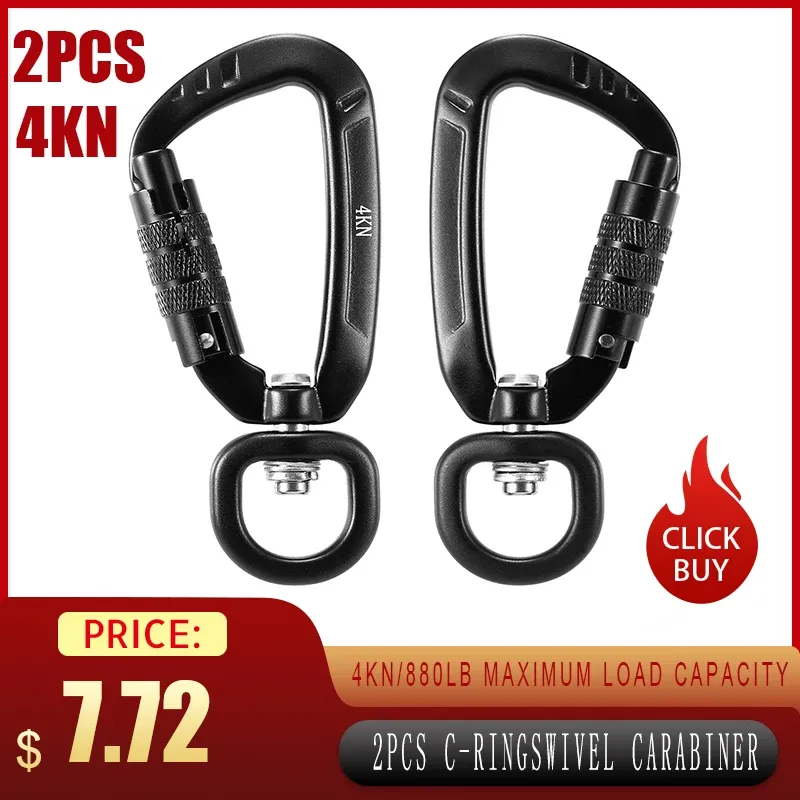 Accessoires 2PCS Karabijnhaak 360° Draaibaar Auto Locking Survival Karabijnhaak DRing Sleutelhanger Clip Camping Reddingsuitrusting Haak Draaibare Karabijnhaak