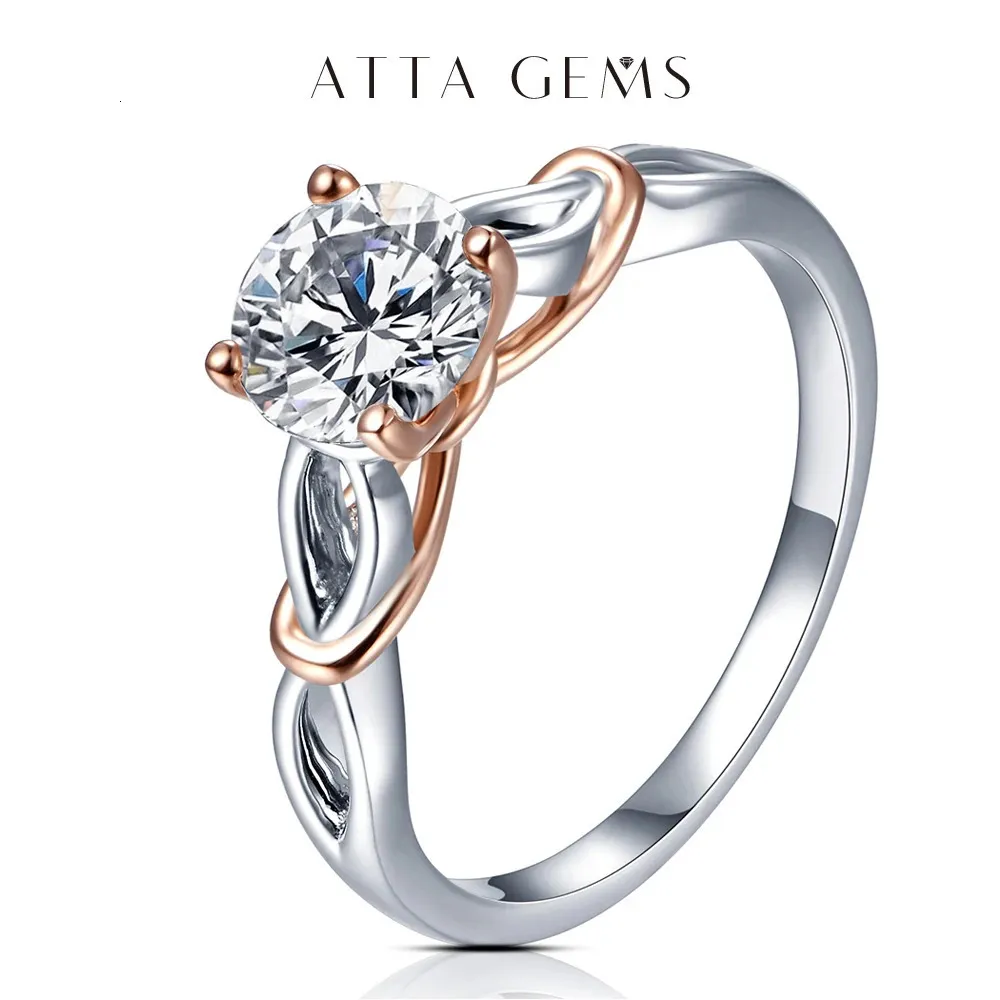 Attagems 925 Silver 18K Rose Gold Plated Diamond Gemstone Rings for Women D Color Solitaire Promise Engagement Present 240402