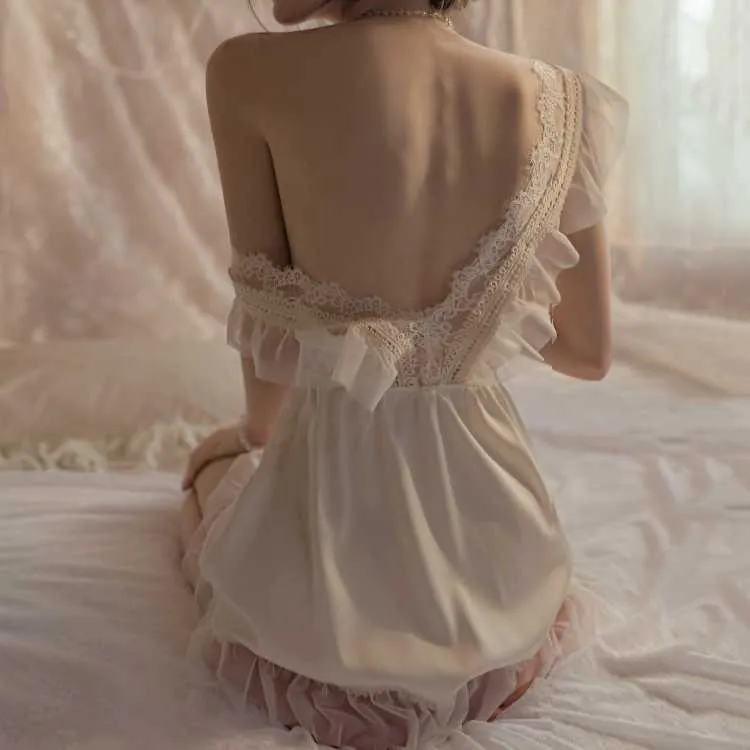 Юбка Женщины Сексуальная Эффиэль Легкая роскошная французская принцесса ледяное шелковое спальное плать