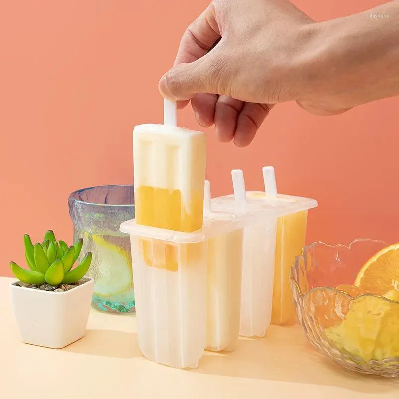 Bakformar popsicle mögel 4 rutnät is mat klass plast grädde mögel diy hemlagad återanvändbar enkel frisättning göra bricka