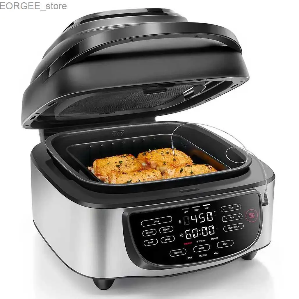 Fryers à air 5 en 1 Fryer + gril intérieur avec thermomètre de cuisson 7.4qt Capacité.USA.NEW Y240402