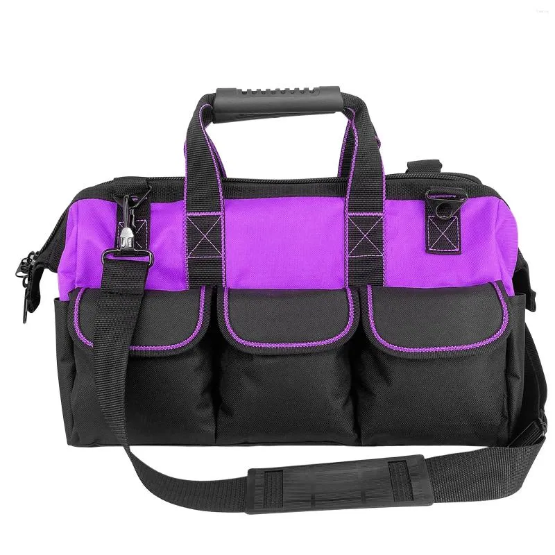 Сумки для хранения 16 дюймов для женщин Фиолетовая сумка для инструментов Нескользящие ножки Регулируемый плечевой ремень 14 функциональных вставных карманов большой вместимости