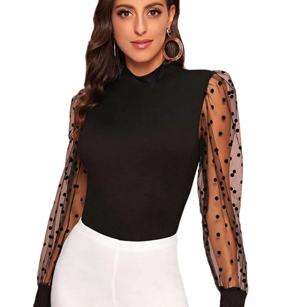 トップス DOT LACE SEE-THROUGH TOP (HIGH NECK) トップス Dot lace see-through top (high neck) Women's