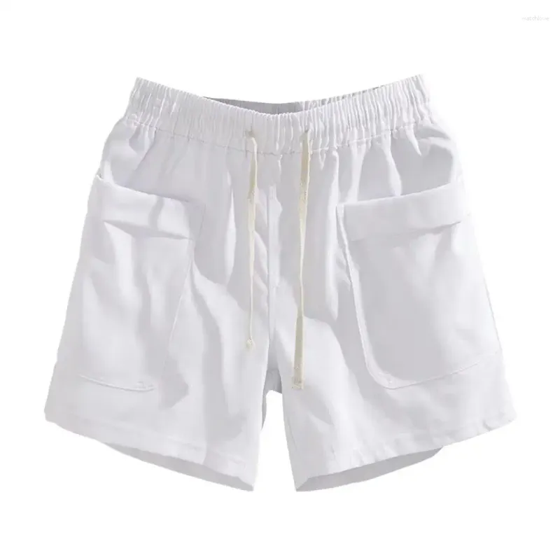 Shorts masculinos elásticos na cintura ajustável verão no verão com bolsos de cordão para