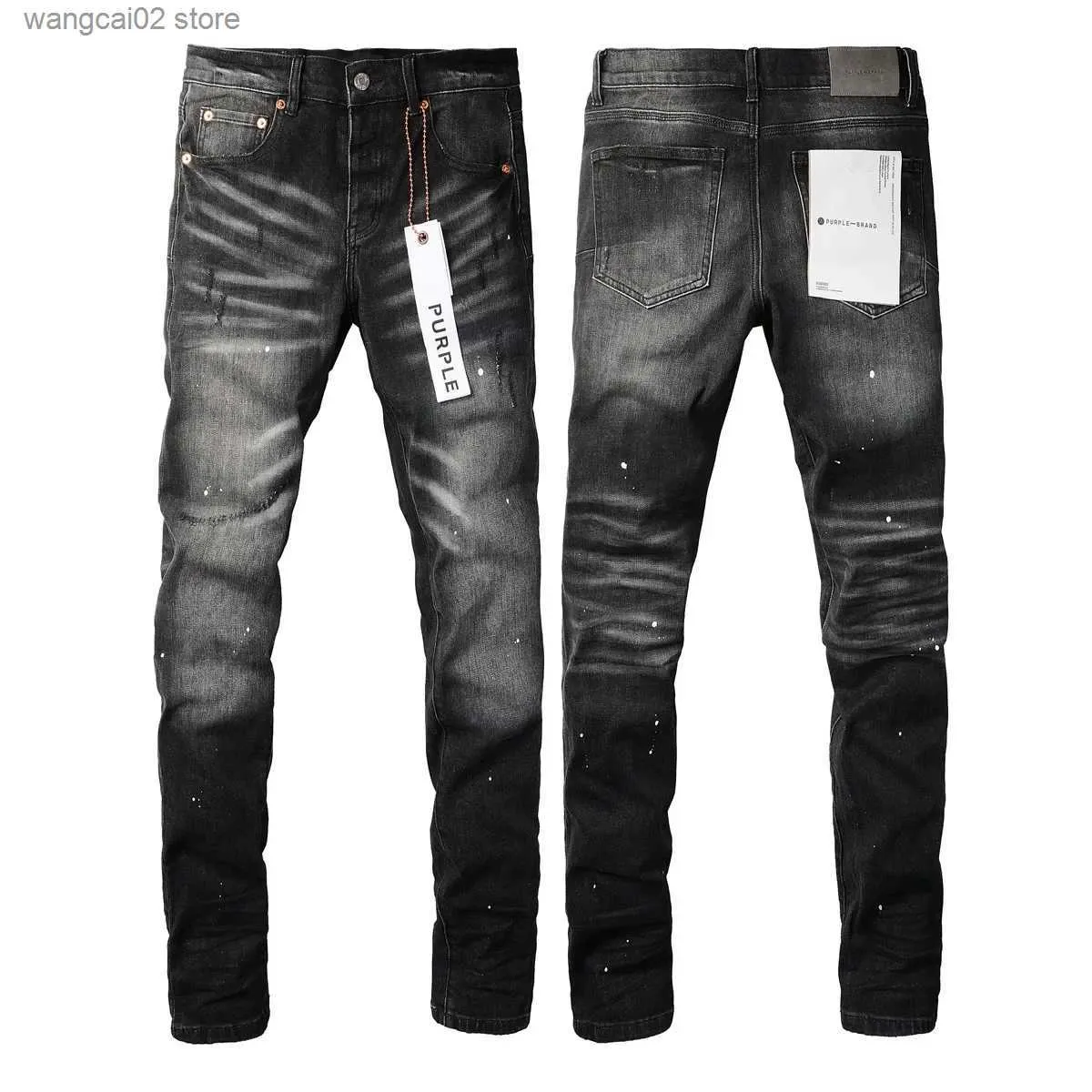 Jeans masculinos nova moda 2024 magro 1 1 jeans marca roxa outono e inverno jeans alta pintura velha tendência venda quente t240402