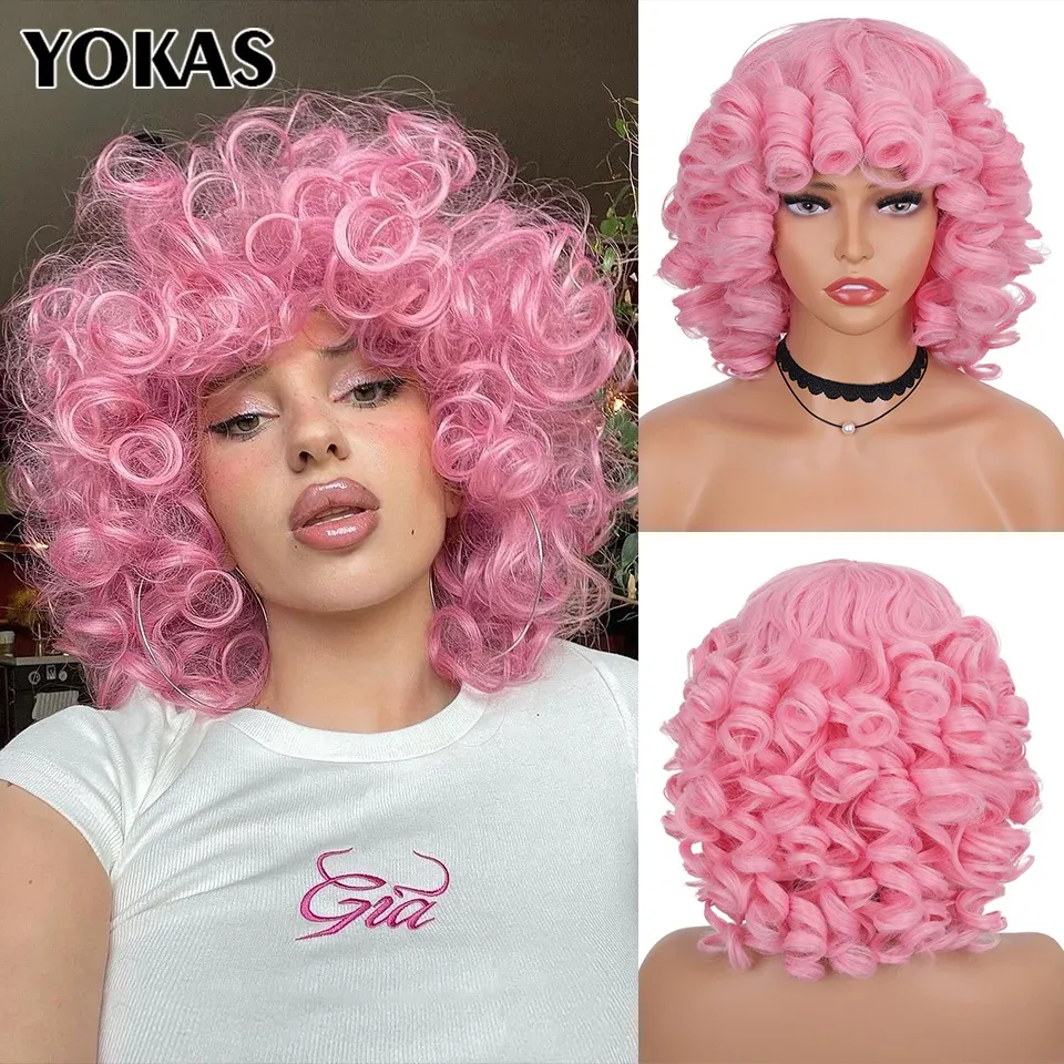 Perücken kurzes Haar Afro Kinky Curly Perücken synthetisch mit Pony für schwarze Frauen flauschiger afrikanischer Ombre Cosplay natürliche braune Perücken Afro Yokas