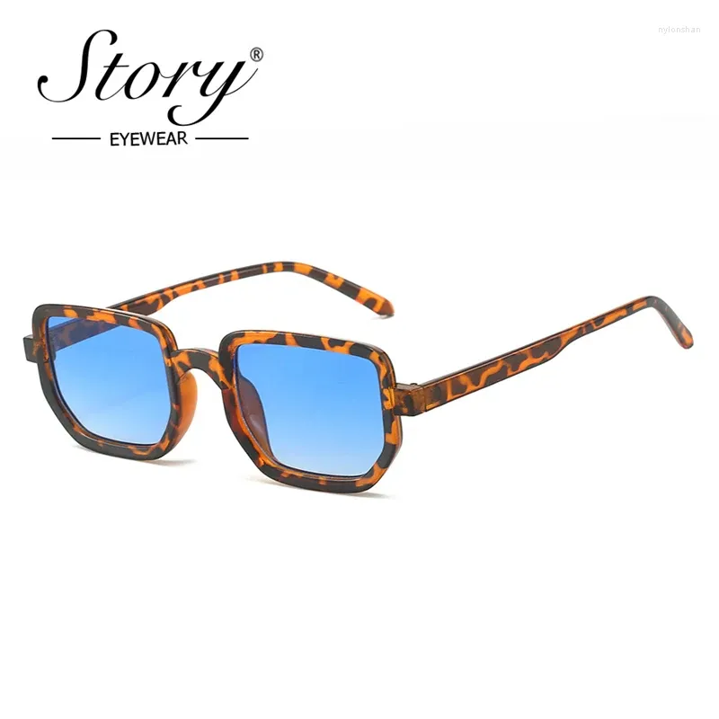 Occhiali da sole STORY Vintage Leopard Square Uomo Donna 2024 Brand Designer Fashion Gradient Blue Lens Occhiali da sole Gafas De Sol 50227