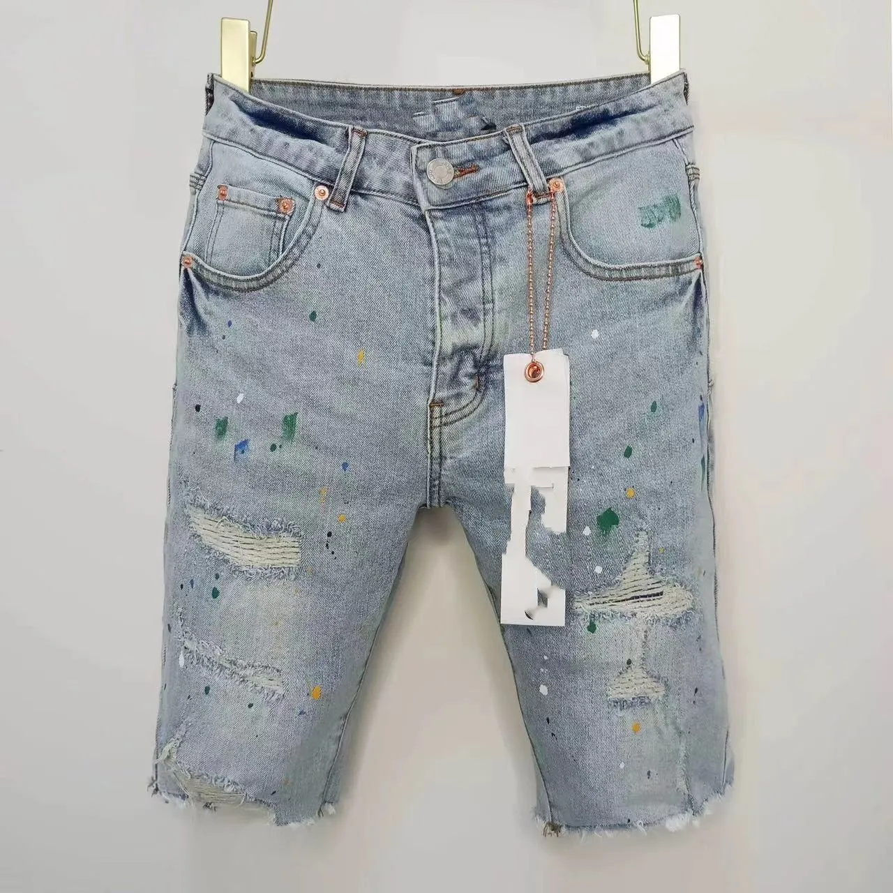Homens de verão calças de jeans roxas calças curtas de jeans cortados para homens para homens, marca roxa reta de calças de joelhos casuais 2024 98