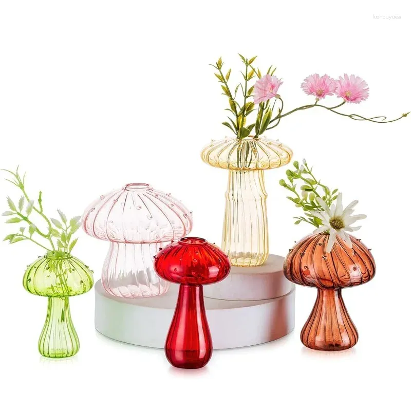 Vases 5pcs Glasseam Champignon Fleur Vase Bouteille Creative Maison Hydroponique Pour Hydroponique Plante Pot Chambre Décor