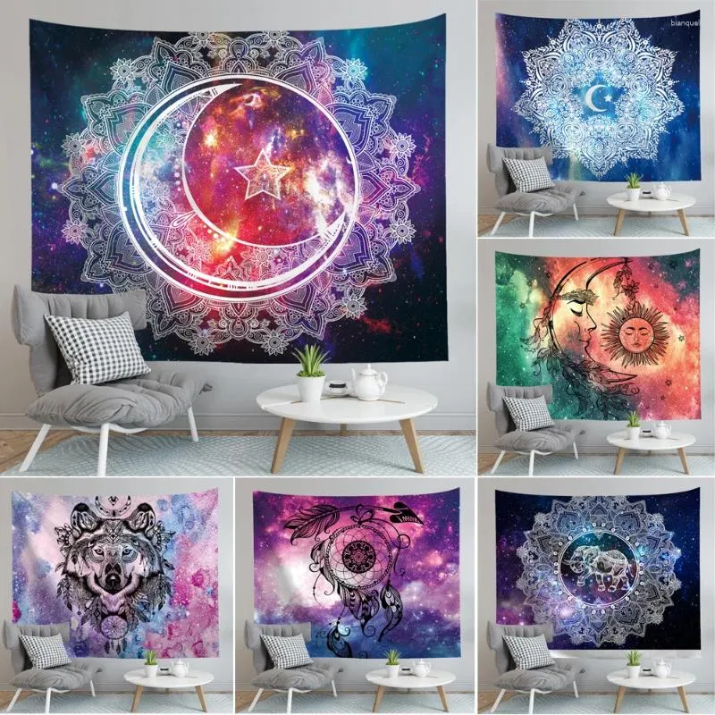 Tapissries Romantic Universe Galaxy Hippie Tapestry Wall Hanging Mandala Star Moon Celestial Art Yoga Mat Rug