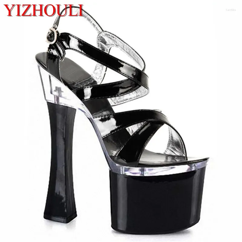 Tanzschuhe 18 cm High Heel Sandalen Sexy Braut Kristall Modell Gladiator mit Knöchelriemen Pole Dance Schwarz/Silber