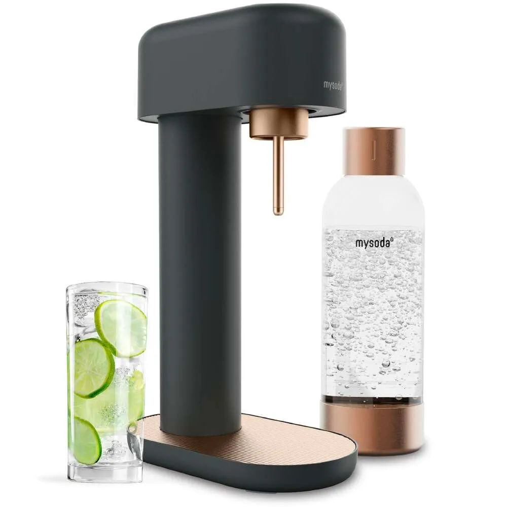 Mysoda Ruby 2 Spakling Silent Cabonate aus robustem Aluminium und 1-Lite-Wasserflasche mit Schnellverschlussmechanismus für Küchengeräte, Soda Hine – Schwarz