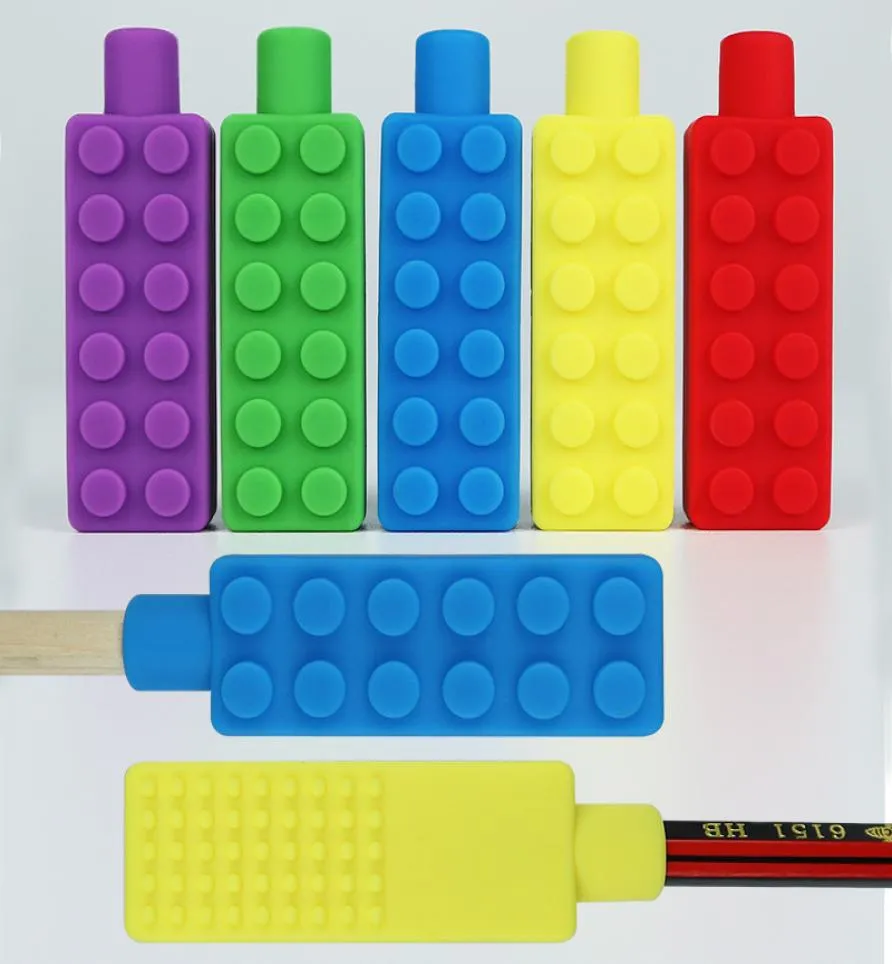 Sensory Chew Necklace Building Blocks Chewy Kids Silicone Biting Pencil Topper Teether Toy Soothing Chewing Brick For Kids M1566698212