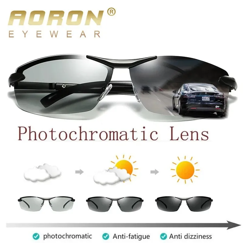 Aoron Photochromic 편광 선글라스 남성 변색 안경 안티 눈부심 UV400 안경 주행 고글