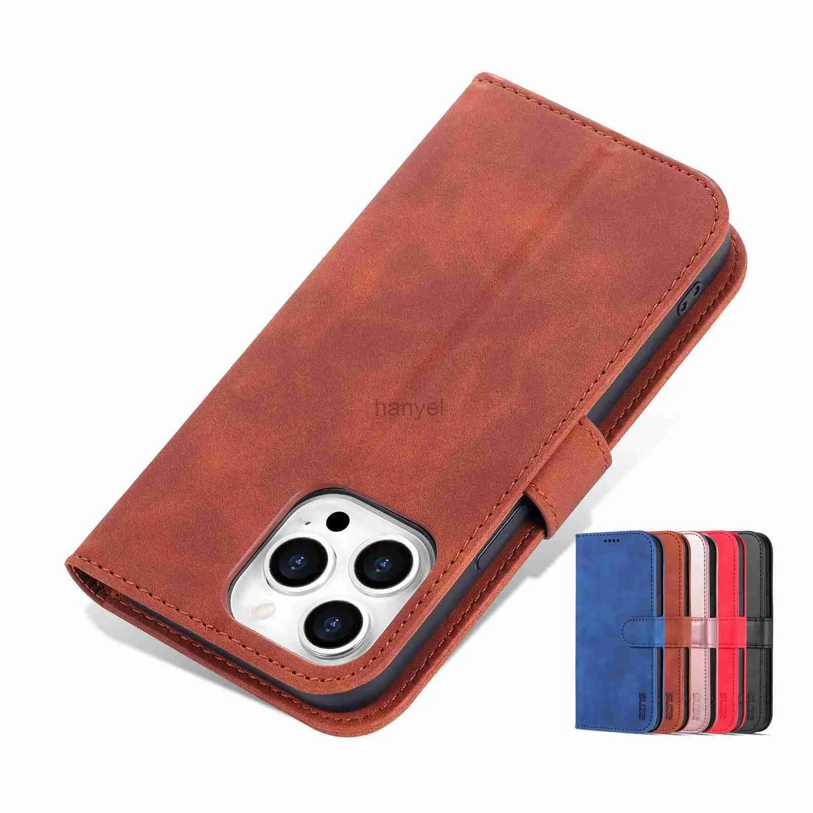 Casos de telefone celular de alta qualidade flip capa cabida para iphone 13 pro max mini pu sacos de couro com alça de fechamento azns 2442