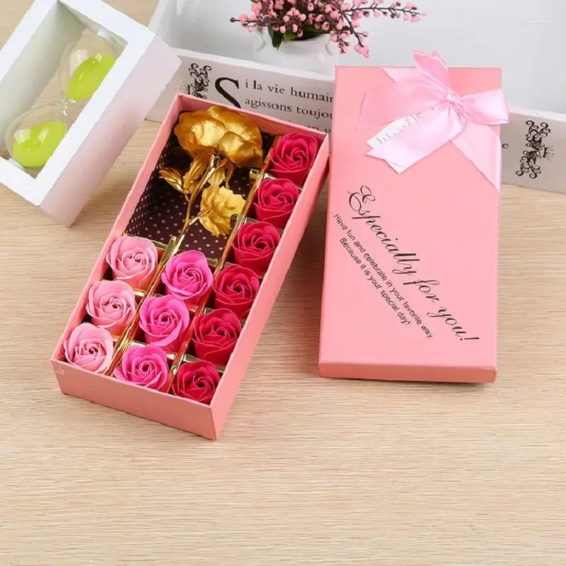 Fleurs décoratives feuille d'or 24K Rose savon fleur boîte-cadeau 12 1 bionique pour petite amie saint valentin