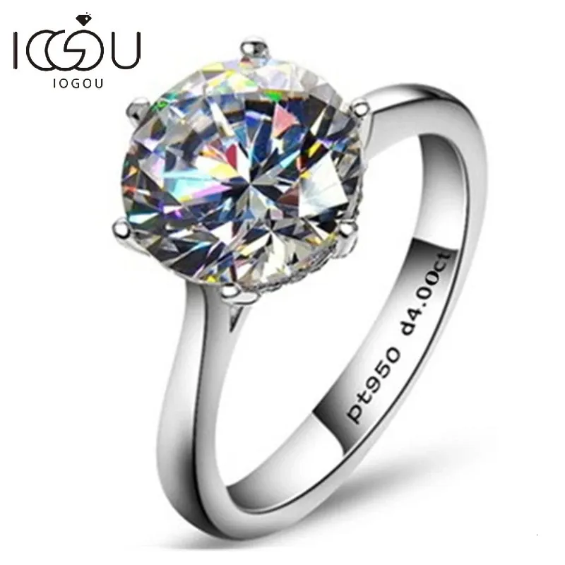 Iogou Luxury Engagement Ring 24ct Solitaire 925 Sterling Silver Diamond WeddingRings for GRA証明書240402