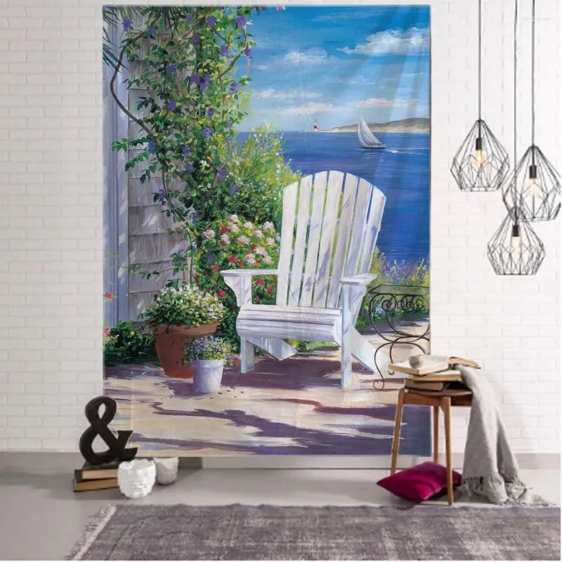 Tapestries Sea View Garden Tapestry Wall Hanging Oil Painting Abstract Mystery Tapiz Hippie Living Room Bedroom Decoration