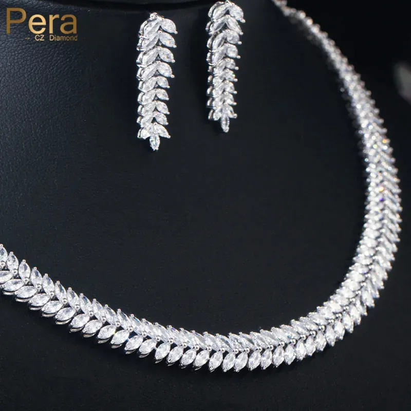 Charm Pera – ensemble de bijoux avec boucles d'oreilles et collier ronds en zircone cubique, magnifique, scintillant, taille Marquise, pour robe de bal de mariée, J225