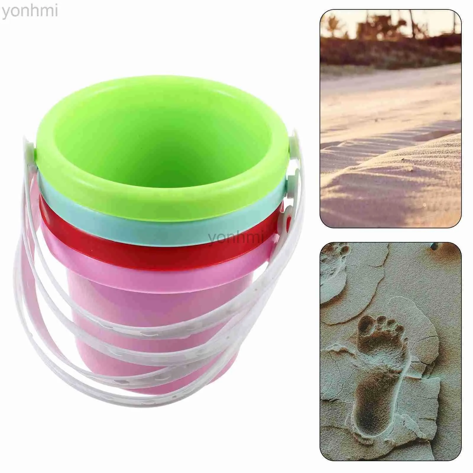 Sand Play Water Fun 4 PCS Plastic Barrel Childrens Toys Beach Bucket Sand Buckets Magnetic For Kids Mini 240402