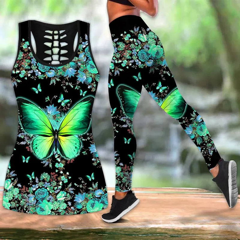 Butterfly Print Hollow Graphic Workout Tanks And Yoga Leggings Set For Women Perfect For Summer Sports And Casual Wear From Ddmydesign 29.3 DHgate.Com