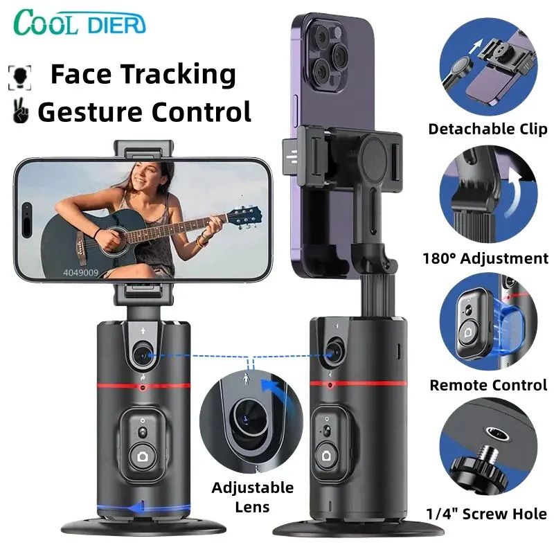 COOL DIER 2024 360 Rotation Gimbal Stabilizer Desktop AI Automatic Tracking gimbal With Remote shutter For Smartphone Tiktok 240322