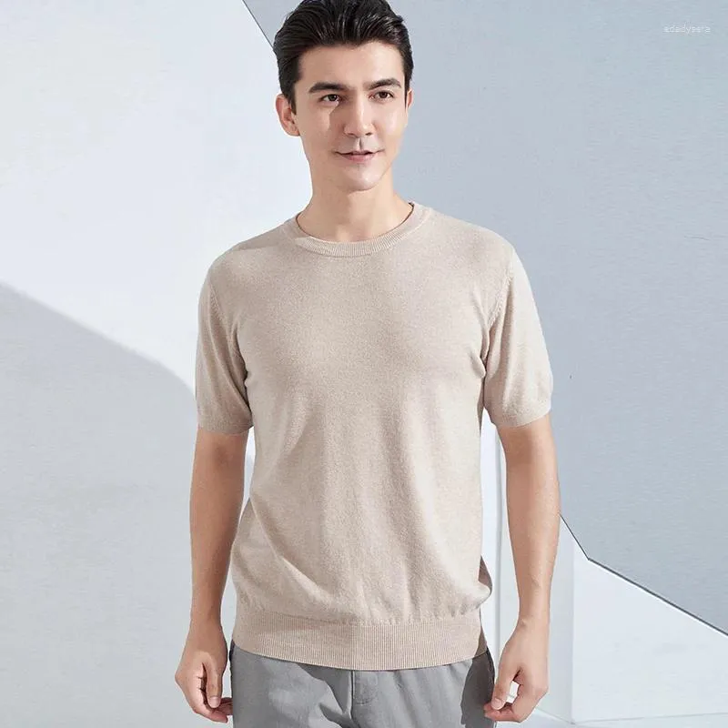 T-shirt da uomo SZDYQH O-Collo Pullover Manica corta Primavera ed estate Camicia coreana in lana merino traspirante T-shirt in cashmere traspirante Tees