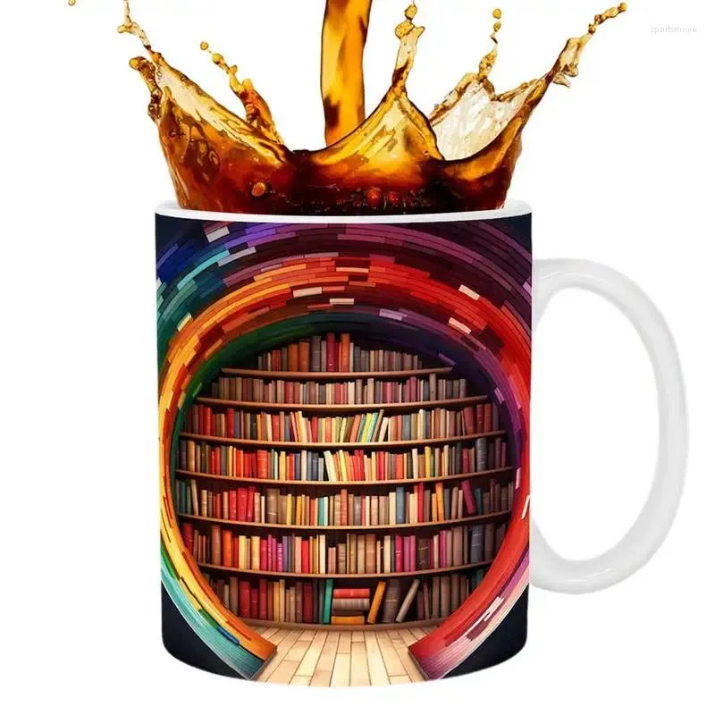 Tazze Tazza per Amanti dei Libri Scaffale per biblioteca tridimensionale creativo 350ml Topo di biblioteca per libri Regalo estetico in ceramica per gli amanti