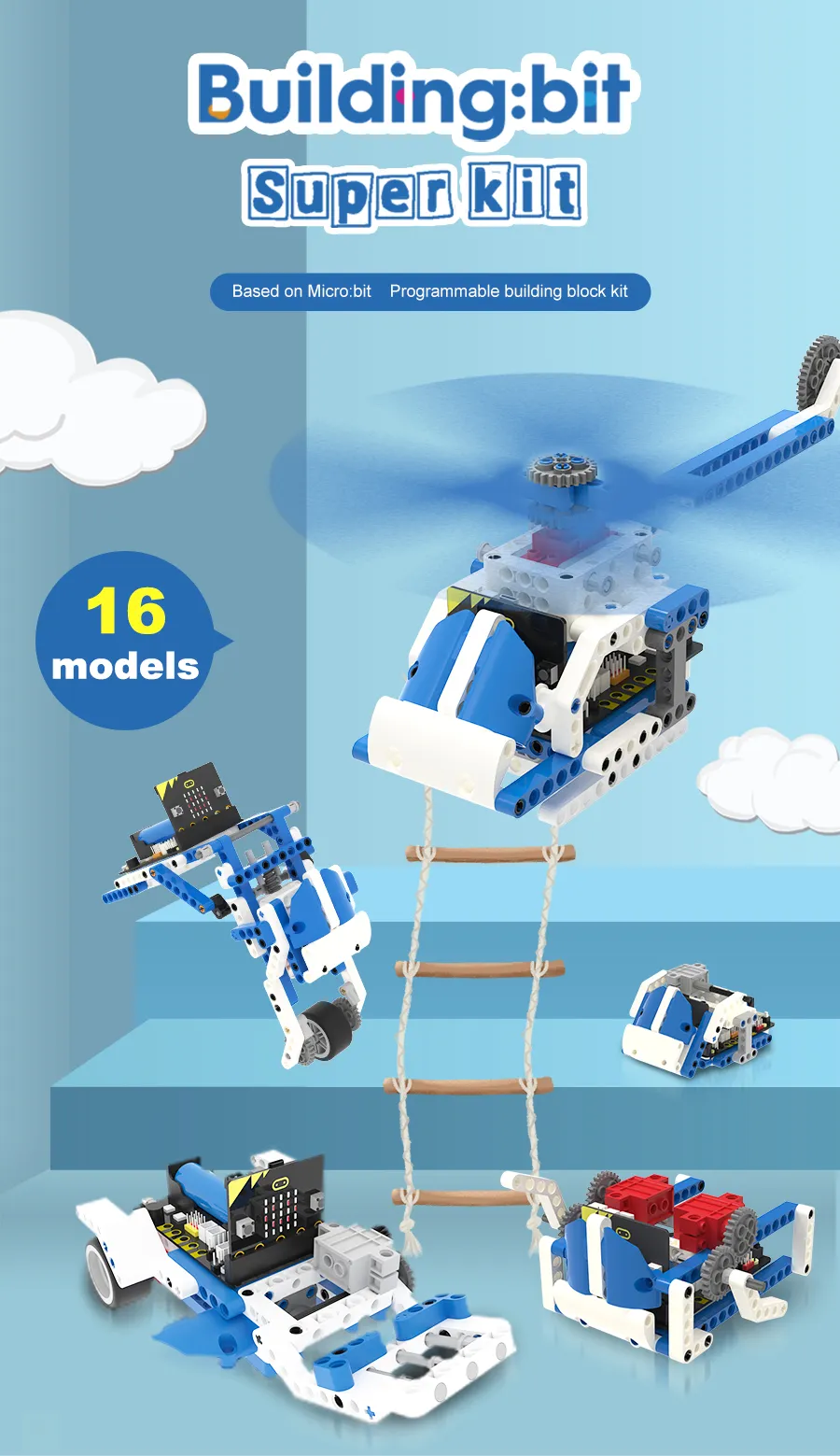 Microbits Build Micro:bit Building Block Robot Kit 16 in 1 STEM Projects with Sensor ...