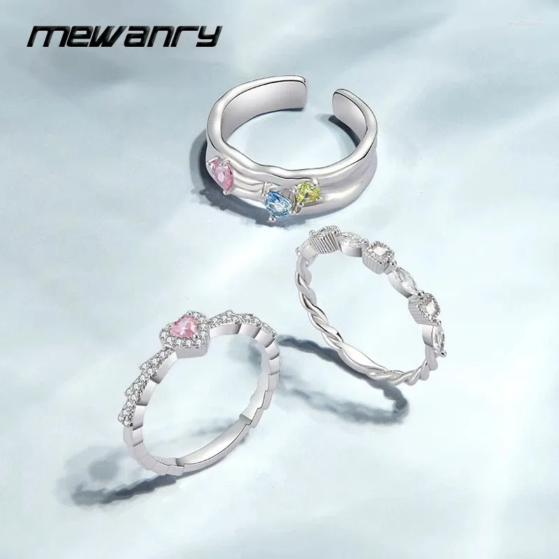 Cluster Rings Mewanry Silver Color Love Heart Zircon Ring for Women Girls Classic Sweet Romantic Engagement Smycken Tillbehör