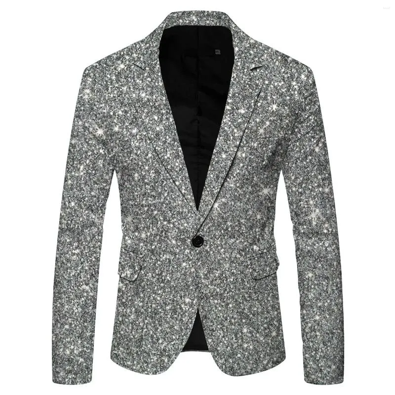 Men's Jackets 3D Glitter Sequin Suit With Pocket Lapel Singel Button Blazer Wedding Party Performance Dress Jacket Male Nightclub Coats