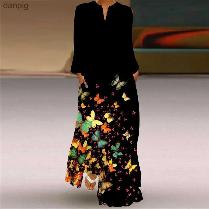 Vestidos sexy urbanos de tamanho damas da primavera Autumn Dress Long Women Women Black Long Slve V Dressos Elegantes Party Party Casual Rose Print Dress Vintage Y240402