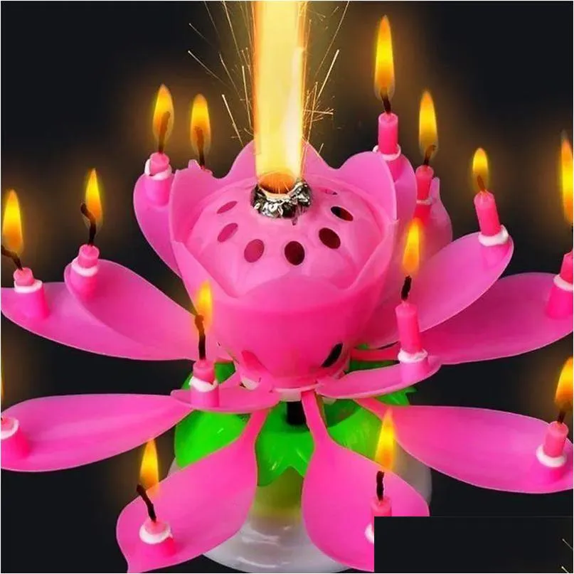 Candles Birthday Cake Music Rotating Lotus Flower Christmas Festival Decorative Wedding Party Decorat Drop Delivery Home Garden Decor Dhvnu