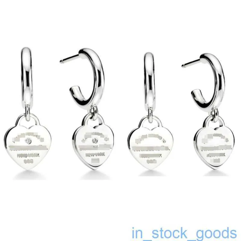 High Edition Original 1to1 Brand Logo Womens Earring Tiffancy 925 Sterling Silver Heart Shaped Diamond Pendant Earrings Hoop Huggie Earrings for Women