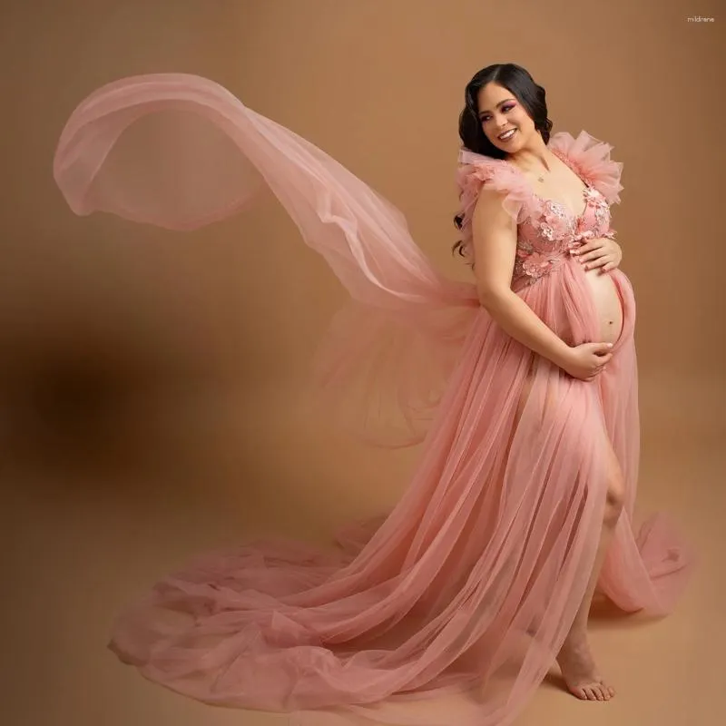 Sukienki imprezowe haftowane kwiaty 3D wykwintna ciąża sukienki z ciąży.