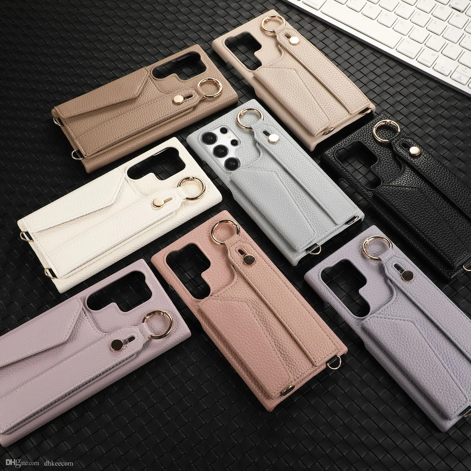 S24 Ultra Phone Case Diagonal Multi-color Wrist strap Leather Case A14 Card Insertion S23 Ultra Beautiful Phone Cases A54 Finger Ring Buckle Case Holder Leather