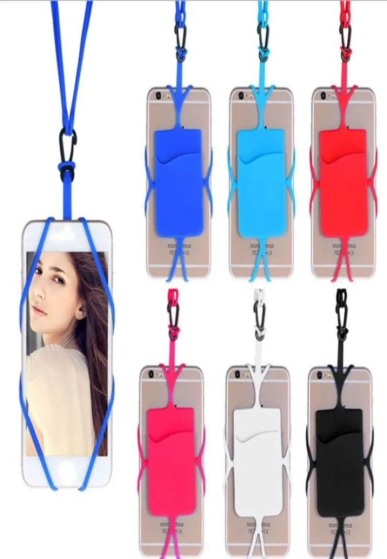 Silikon lanyards halsband halsband sling korthållare remmar för iPhone x 8 universal mobil mobiltelefon8816632