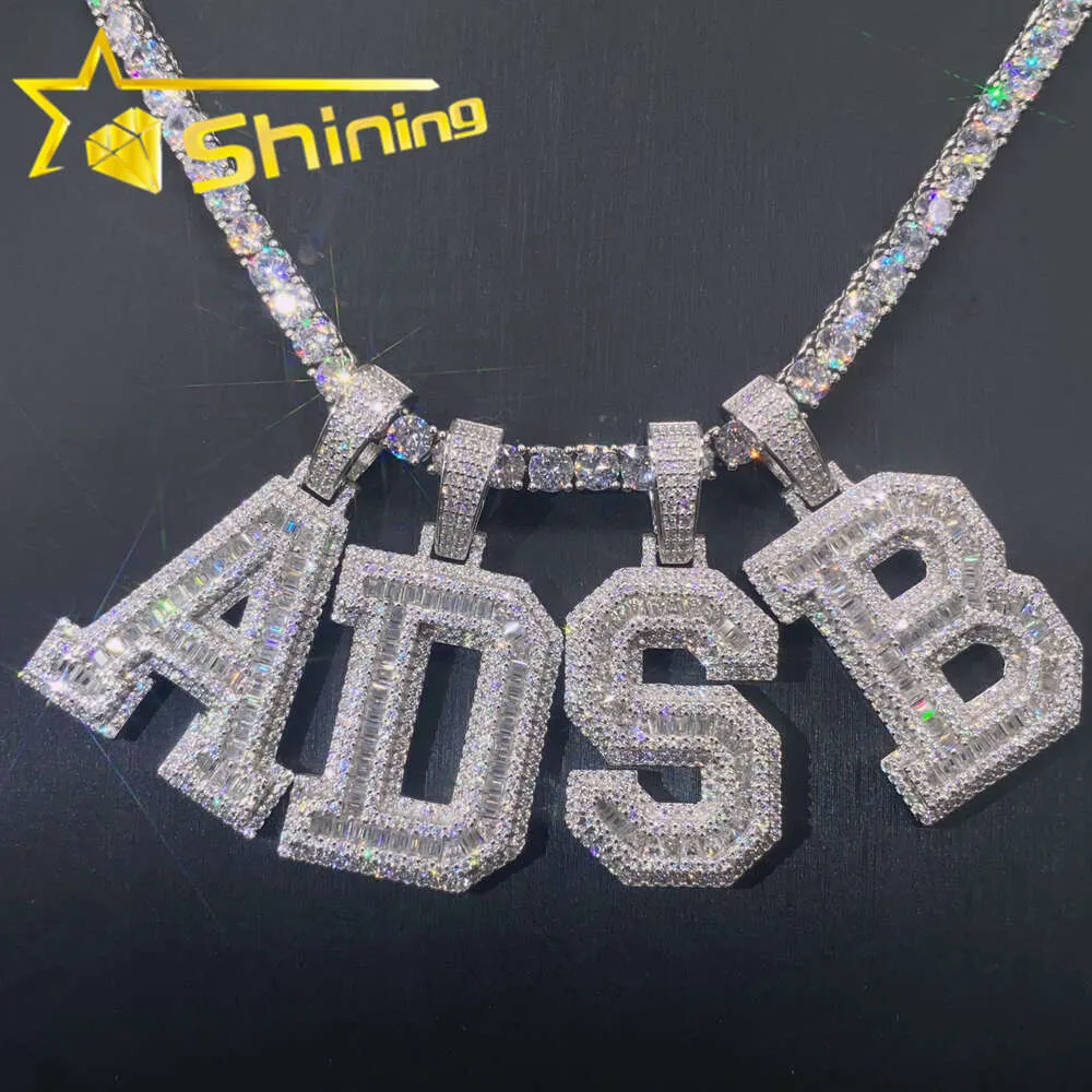 Passa il tester del diamante Personalizzato S925 Sterling Silver Micro Pave Hip Hop Iced Out Vvs Moissanite Diamond Letter Ciondolo