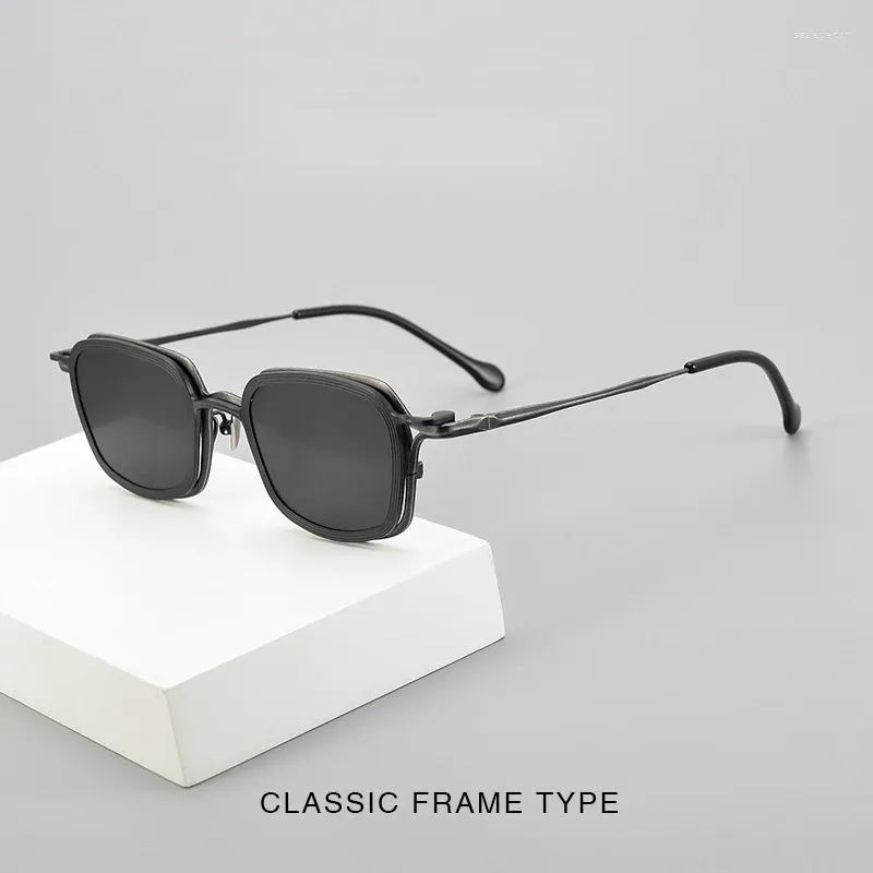 Sunglasses Frames Removable Clip On Rectangle Pure Titanium Vintage Small Frame Magnetic Adsorption Dual-purpose Cycling Party Unisex