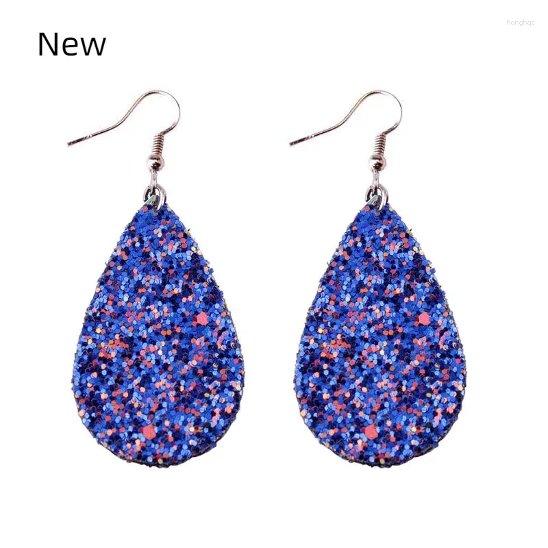 Dingle örhängen 2024 Mini Style Glitter Teardrop Leather for Women Fashion Designer Jewelry Cute Blue Water Drop Wholesale