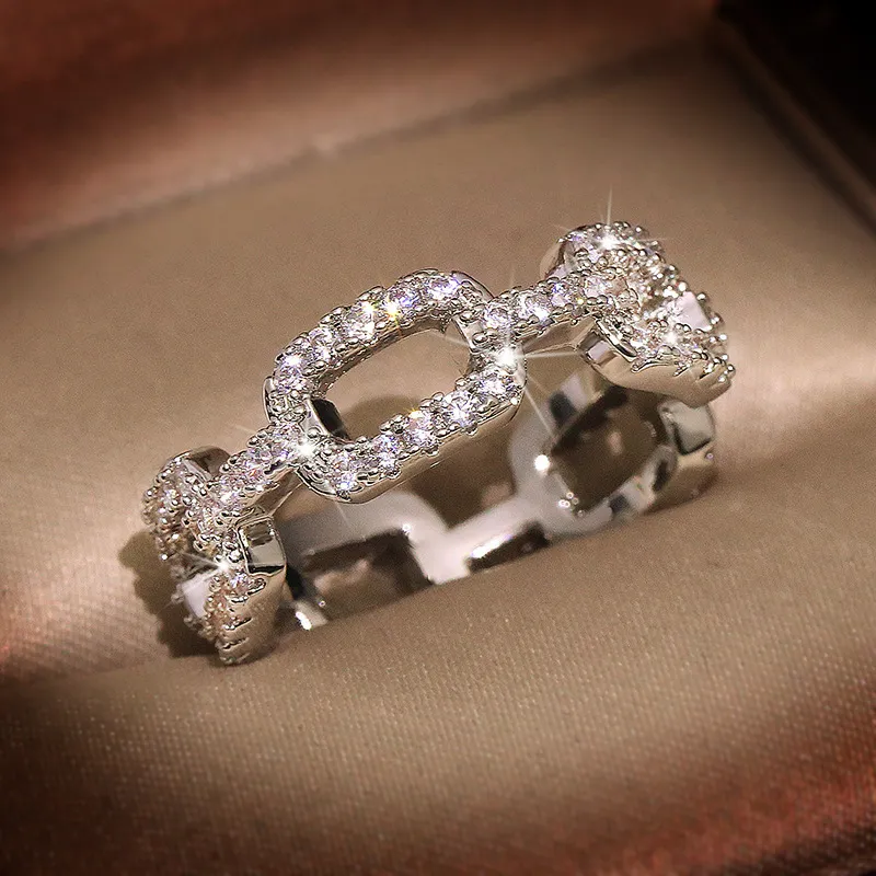 Solitaire Creative Chain Women's Zircon Silver Rose Gold Diamond Ring Wedding Crystal Cluster Ring Luxury Jewelry 6-10_voghion.com