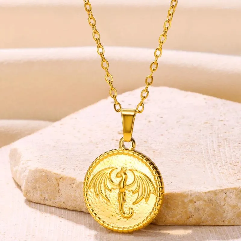 Pendant Necklaces Stainless Steel Dragon For Women Men 18K Gold Color Circle Necklace Jewelry Mascot Ornaments Lucky Symbol Gift
