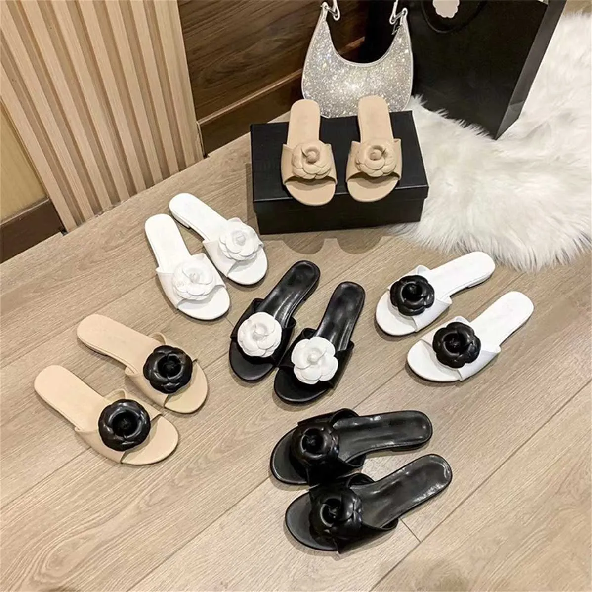 38% OFF Designer shoes edition small fragrant camellia slippers women wearing summer round toe bottomed flip flops for vacation beach flat heeled sandals