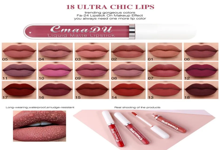 18 couleurs velours mat brillant à lèvres Nude liquide rouge à lèvres imperméable durable rouge brillant à lèvres maquillage cosmétiques 12pcs9689828