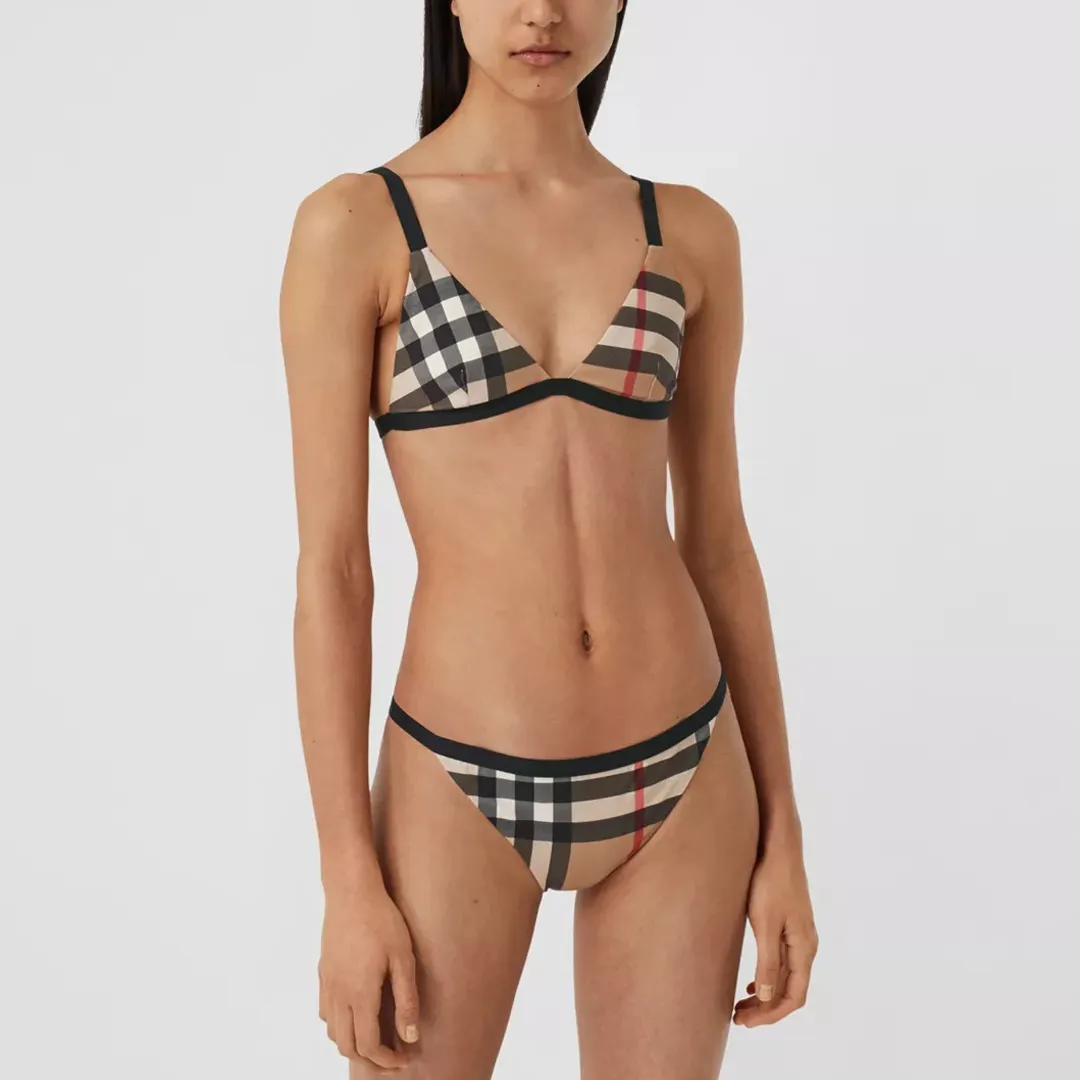 Luxury brand bikini designer Sexy Beach Bikinis swim suit Fashion Letter lattice Lace Up Summer Split Swimsuit for women